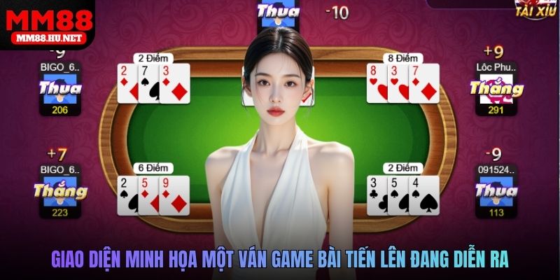 Giao diện minh họa một ván game bài tiến lên đang diễn ra